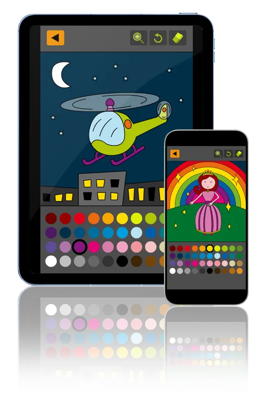 La app colorear-online en una tablet y un celular